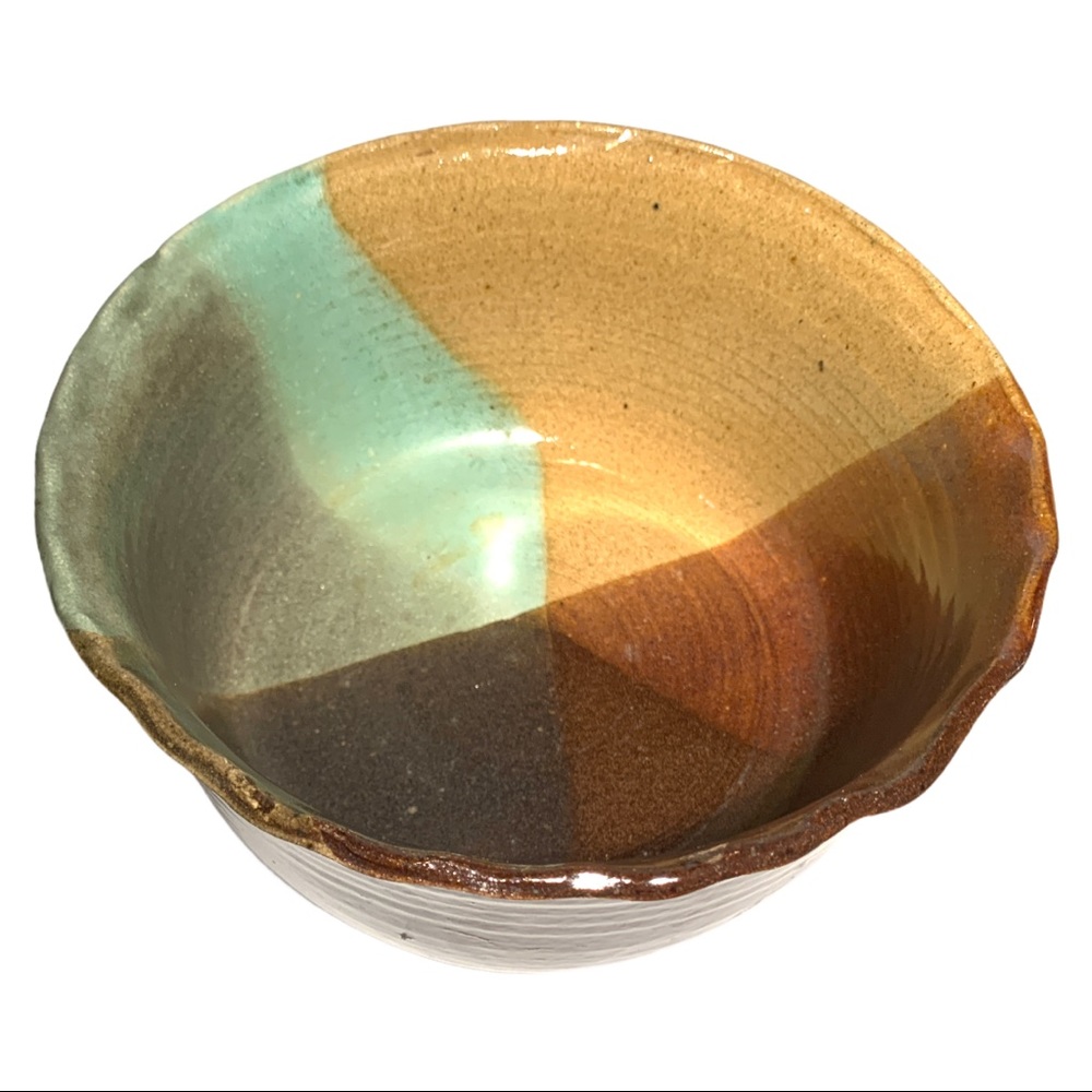 Artisan Rustic Hand Crafted Multicoloured Ceramic Pottery Pot Bowl Signed